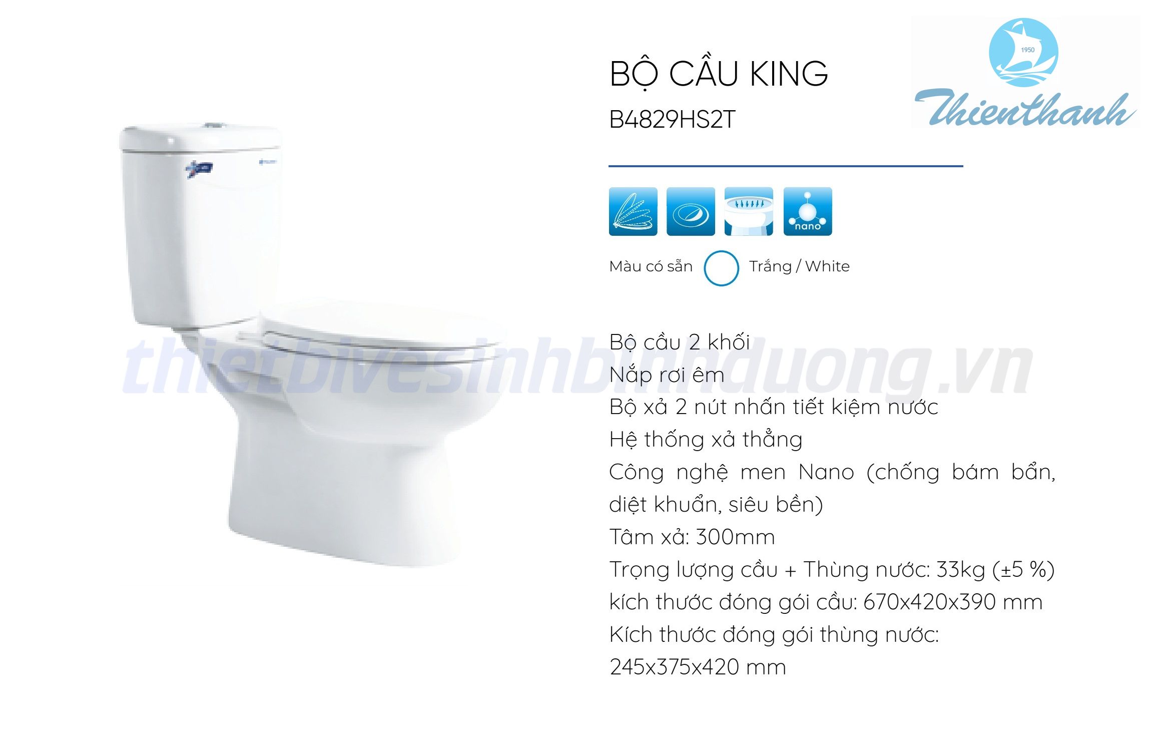 Bồn cầu Thiên Thanh KING B489HS2T